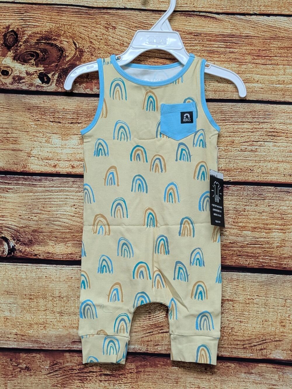 NEW RAGS Tank Romper One Piece Yellow Blue Rainbows Size 6-12 months